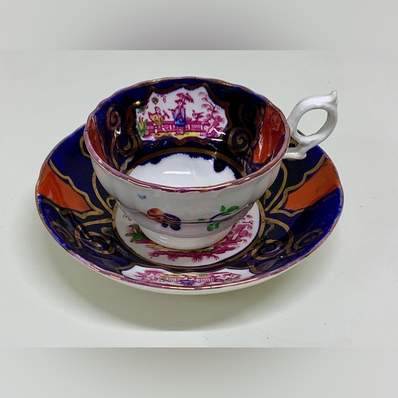19th Century Antique Gaudy Welsh CHINOISSERIE Pattern Cup & Saucer Tea Set - Picture 4 of 15